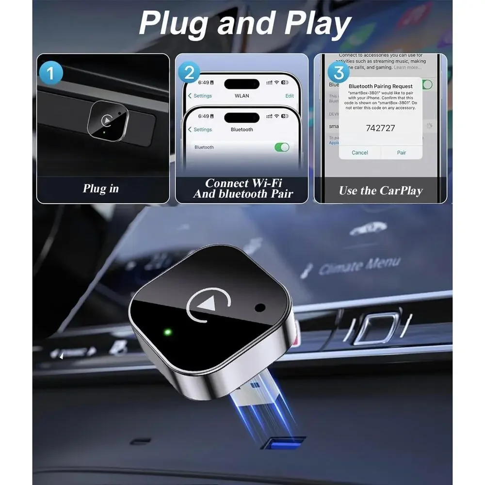 New Wireless CarPlay Adapter & Android Auto Dongle, Fast Auto-Connect, Compact